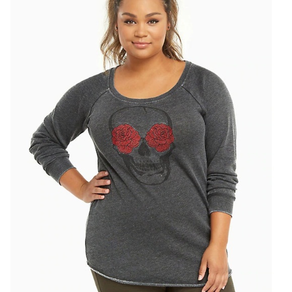 torrid Tops - TORRID Rose Skull Tunic Sweatshirt